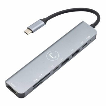 HUB EXTERNO UNNO (HB1107SV) 7 EN 1 USB-C/HDMI/USB/MICRO SD
