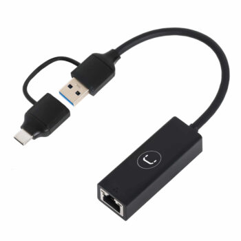 ADAPTADOR UNNO (AD3007BK) 2 EN 1 USB-A+USB-C 3.0 A LAN